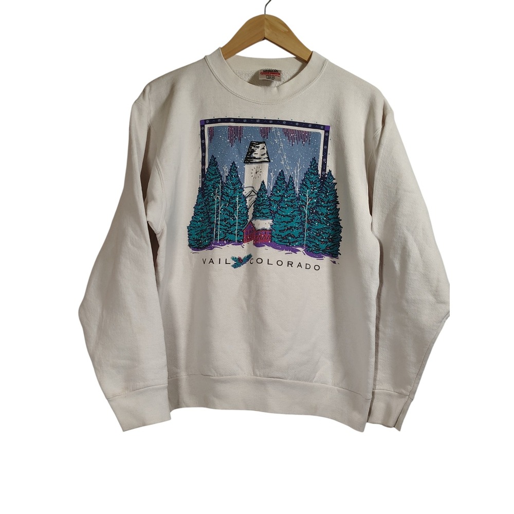 Oneita‎ Power Sweats Mens L Vail Colorado Graphic Sweatshirt Vintage Retro